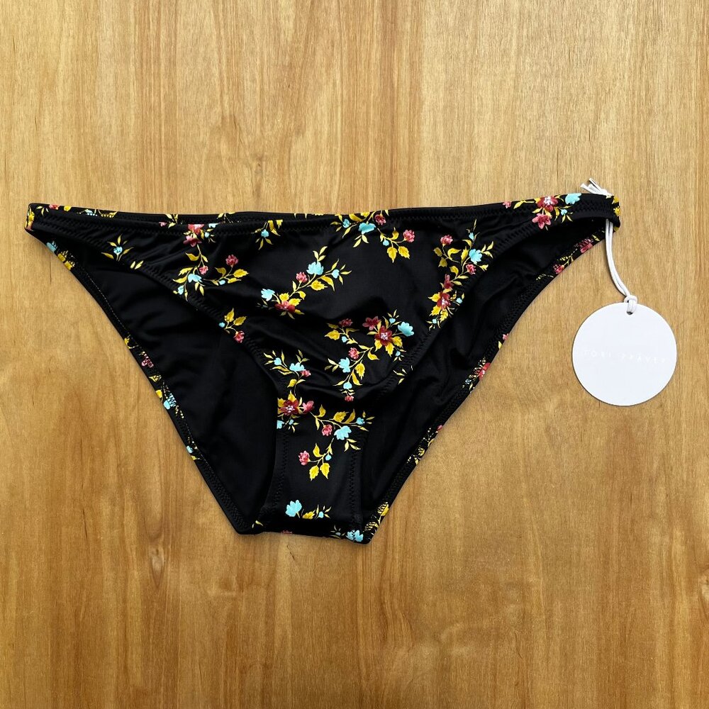 TORI PRAVER MARLOWE BOTTOM Women’s Black Floral Lined Bikini Bottoms sz L NWT
